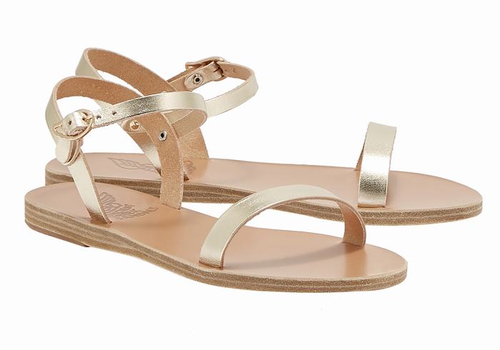 Ancient Greek Sandals Irida Leather Ženske Back-Strap Sandals Zlatne Bijele | UOY1577VZ