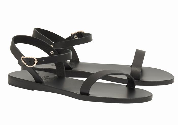 Ancient Greek Sandals Irida Leather Ženske Back-Strap Sandals Crne | BTW6961XB