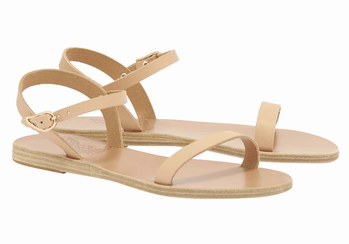 Ancient Greek Sandals Irida Leather Ženske Back-Strap Sandals Bež | GFR4980SK