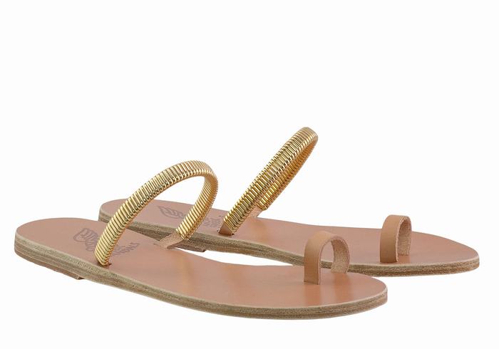 Ancient Greek Sandals Konaki Ženske Toe-Post Sandals Bež Zlatne | NFV2167PE