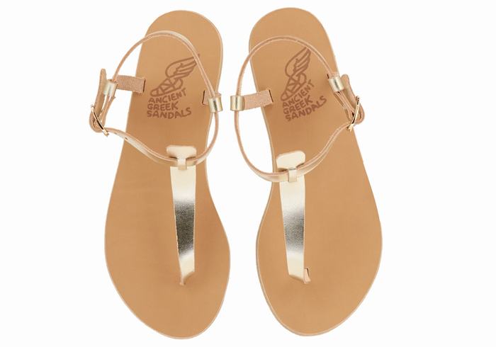 Ancient Greek Sandals Lito Flip Flop Leather Ženske Back-Strap Sandals Zlatne Bijele | ZEJ1296IB