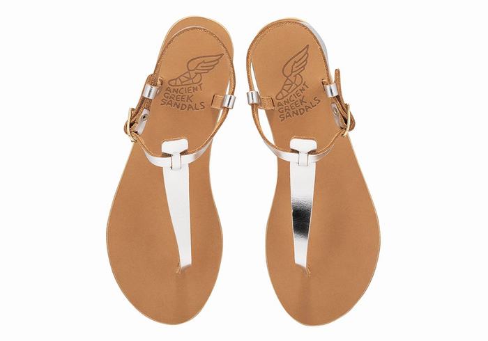 Ancient Greek Sandals Lito Flip Flop Leather Ženske Back-Strap Sandals Srebrne | SNF6870NP