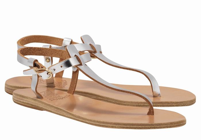 Ancient Greek Sandals Lito Flip Flop Leather Ženske Back-Strap Sandals Srebrne | SNF6870NP