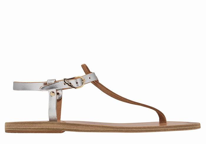 Ancient Greek Sandals Lito Flip Flop Leather Ženske Back-Strap Sandals Srebrne | SNF6870NP