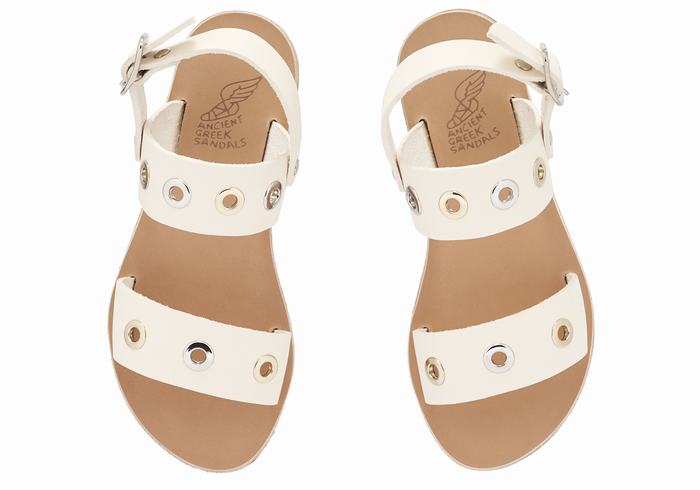 Ancient Greek Sandals Little Clio Eyelets Soft Dječje Casual Sandals Bijele | RKS7498MJ