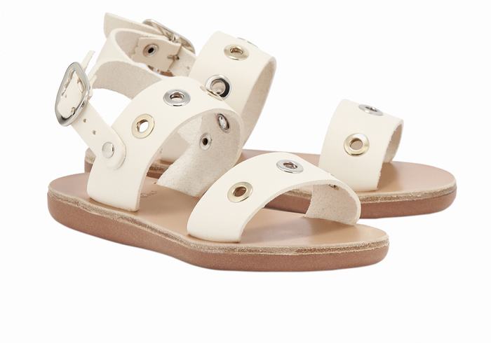 Ancient Greek Sandals Little Clio Eyelets Soft Dječje Casual Sandals Bijele | RKS7498MJ