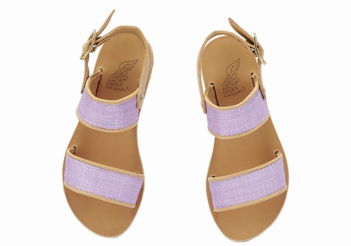 Ancient Greek Sandals Little Clio Rafia Soft Dječje Casual Sandals Ljubičaste Bež | KZB8622HF