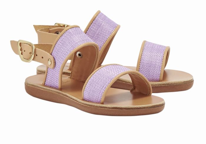 Ancient Greek Sandals Little Clio Rafia Soft Dječje Casual Sandals Ljubičaste Bež | KZB8622HF