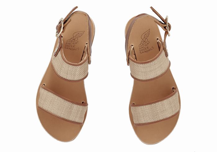 Ancient Greek Sandals Little Clio Rafia Soft Dječje Casual Sandals Bež Smeđe | NUU1242JR