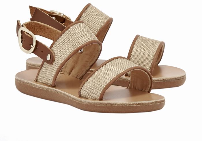 Ancient Greek Sandals Little Clio Rafia Soft Dječje Casual Sandals Bež Smeđe | NUU1242JR