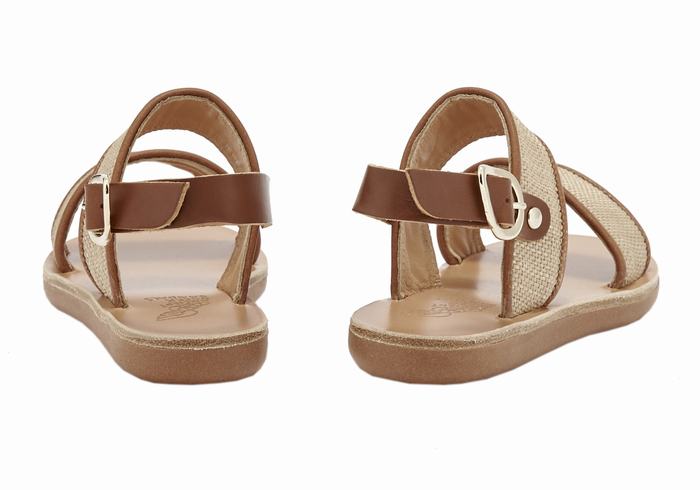 Ancient Greek Sandals Little Clio Rafia Soft Dječje Casual Sandals Bež Smeđe | NUU1242JR