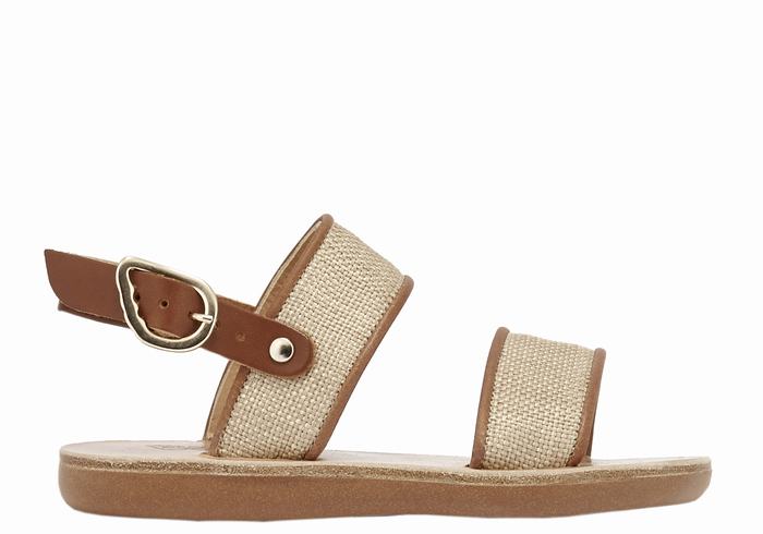 Ancient Greek Sandals Little Clio Rafia Soft Dječje Casual Sandals Bež Smeđe | NUU1242JR