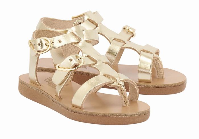 Ancient Greek Sandals Little Grace Kelly Soft Dječje Ravne Sandale Zlatne Bijele | YYT496QS