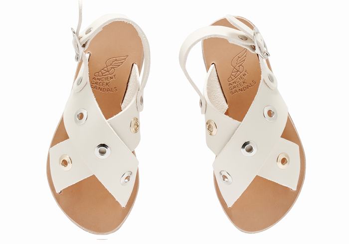 Ancient Greek Sandals Little Maria Eyelets Soft Dječje Casual Sandals Bijele | YDT9783ZR