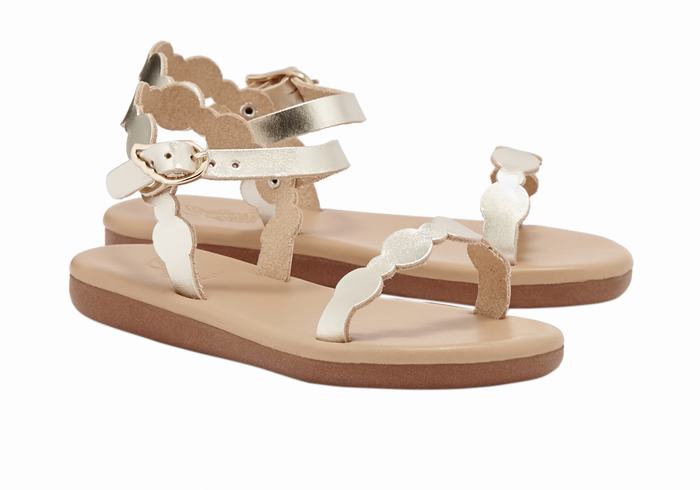 Ancient Greek Sandals Little Toxo Soft Dječje Ravne Sandale Zlatne Bijele | GMO6623RD