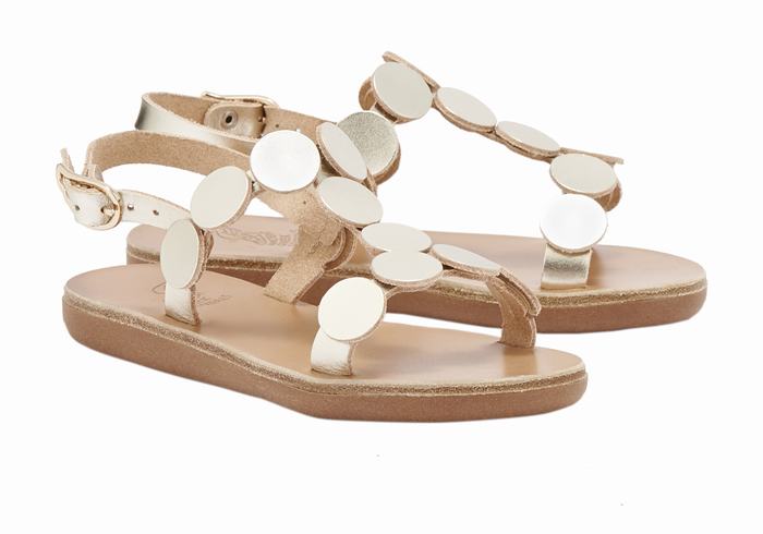 Ancient Greek Sandals Little Uranos Soft Dječje Ravne Sandale Zlatne Bijele | HWT6166JK