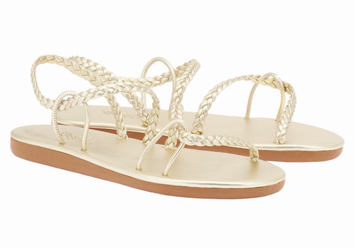 Ancient Greek Sandals Maya Ženske Pletene Sandale Zlatne Bijele | QPX6655SD