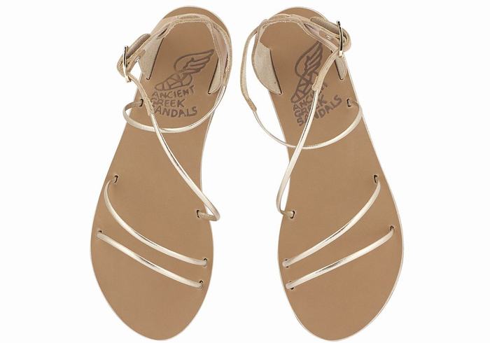 Ancient Greek Sandals Meloivia Ženske Sandale S Remenom Bež Zlatne Bijele | LAE3748DJ