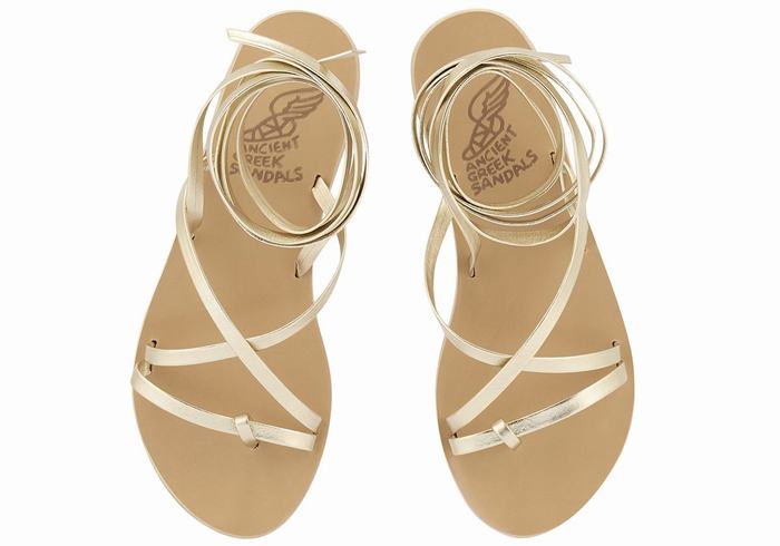 Ancient Greek Sandals Morfi Leather Ženske Gladijatorske Sandale Zlatne Bijele | MXY5852QL