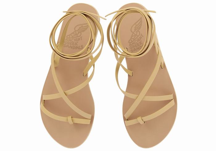 Ancient Greek Sandals Morfi Leather Ženske Gladijatorske Sandale Bež | JWX857QV