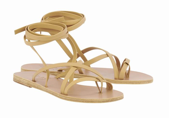 Ancient Greek Sandals Morfi Leather Ženske Gladijatorske Sandale Bež | JWX857QV