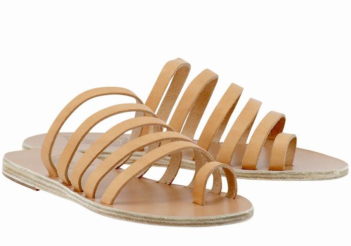 Ancient Greek Sandals Niki Leather Ženske Toe-Post Sandals Bež | FAY8188ZN