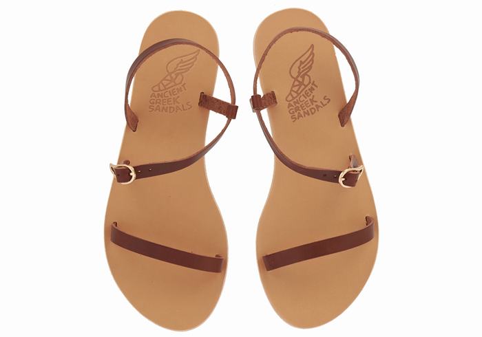 Ancient Greek Sandals Niove Leather Ženske Back-Strap Sandals Kafe | SRX1796PX