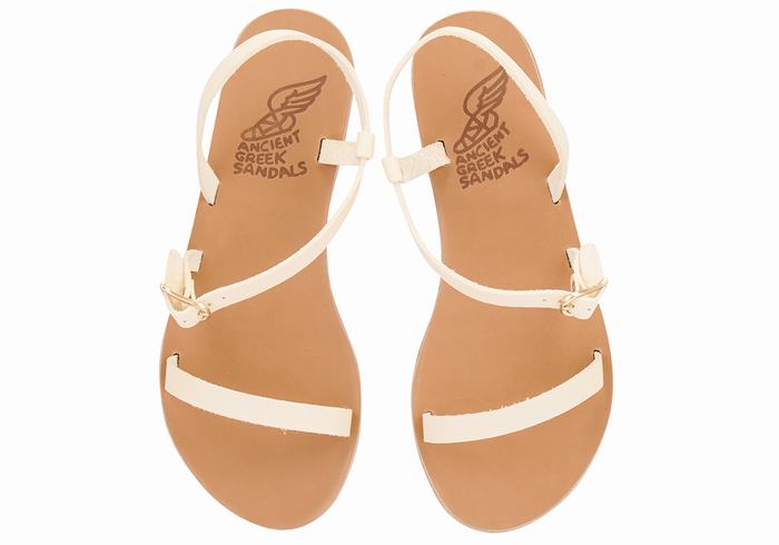 Ancient Greek Sandals Niove Leather Ženske Back-Strap Sandals Bijele | QCU9389BK