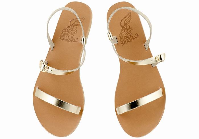 Ancient Greek Sandals Niove Leather Ženske Back-Strap Sandals Zlatne Bijele | JRC5521DS