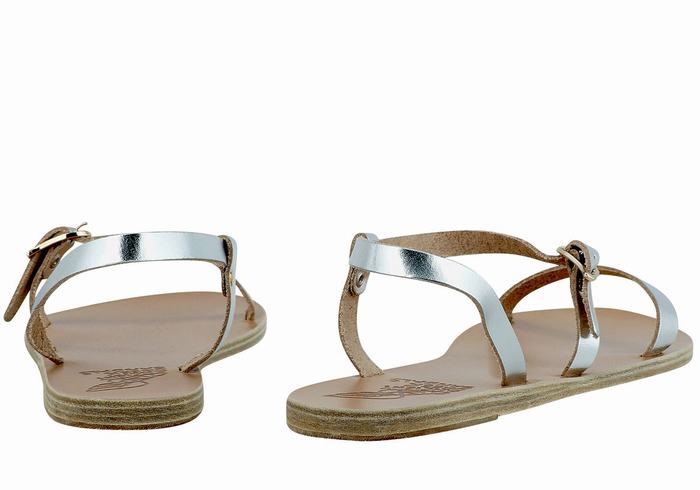 Ancient Greek Sandals Niove Leather Ženske Back-Strap Sandals Srebrne | FOT4982NP