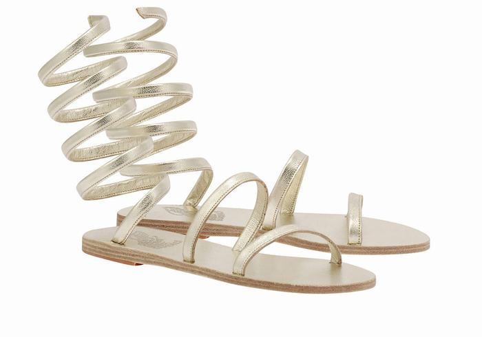 Ancient Greek Sandals Ofis Leather Ženske Gladijatorske Sandale Zlatne Bijele | ANU948JG