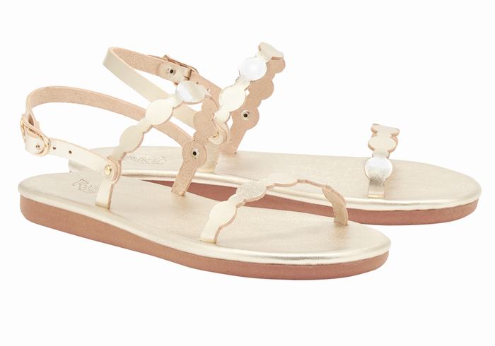 Ancient Greek Sandals Orion Ženske Back-Strap Sandals Zlatne Bijele | UXA421IB