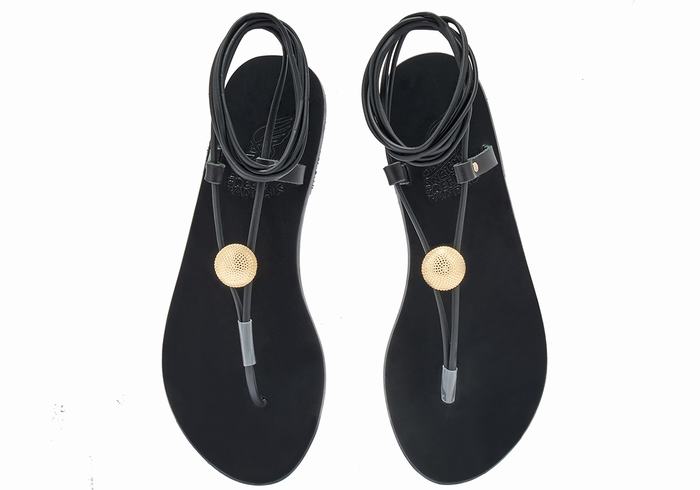 Ancient Greek Sandals Persephone Ženske Gladijatorske Sandale Crne | OGQ9221AN