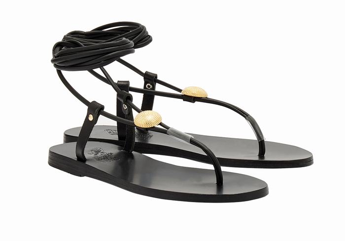 Ancient Greek Sandals Persephone Ženske Gladijatorske Sandale Crne | OGQ9221AN