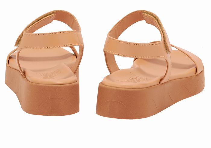 Ancient Greek Sandals Salamina Leather Ženske Sandale Platforma Bež | TOZ8593XP