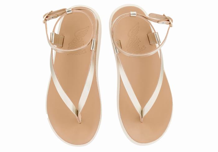 Ancient Greek Sandals Salomi Comfort Ženske Sandale S Remenom Zlatne Bijele | UQD3941NF