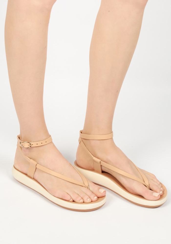 Ancient Greek Sandals Salomi Comfort Ženske Sandale S Remenom Zlatne Bijele | UQD3941NF