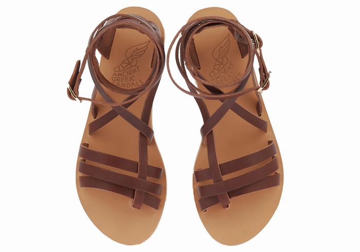 Ancient Greek Sandals Satira Leather Ženske Gladijatorske Sandale Kafe | ZNK9042HO