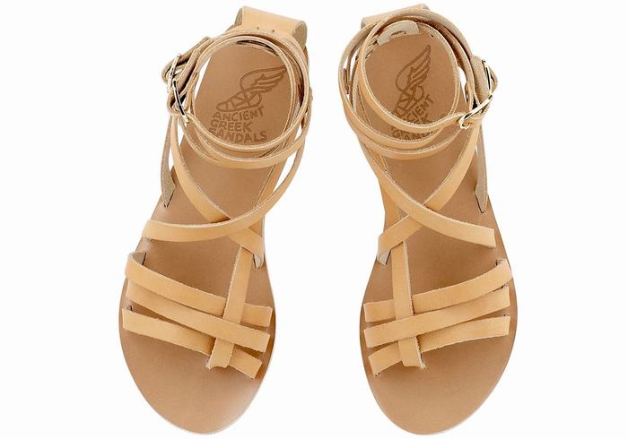 Ancient Greek Sandals Satira Leather Ženske Gladijatorske Sandale Bež | LFP9223QL