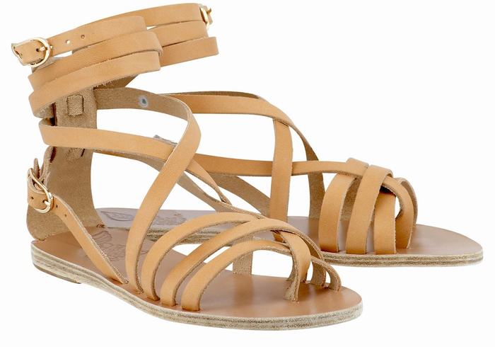 Ancient Greek Sandals Satira Leather Ženske Gladijatorske Sandale Bež | LFP9223QL