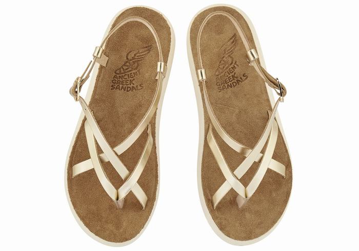 Ancient Greek Sandals Semele Comfort Ženske Back-Strap Sandals Zlatne Bijele | DXL7582UN