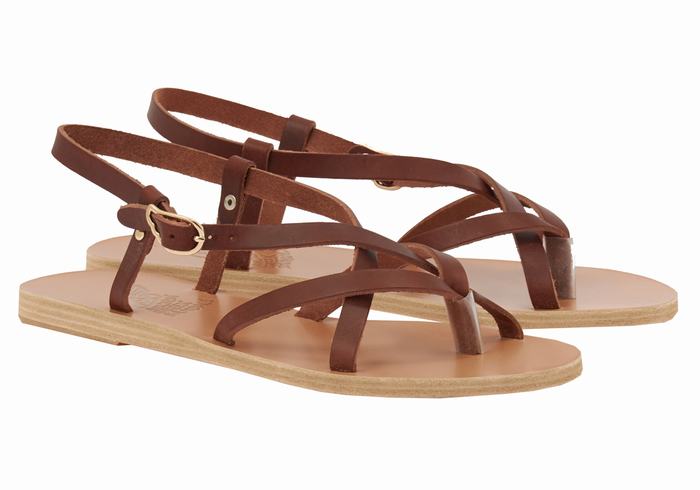 Ancient Greek Sandals Semele Leather Ženske Back-Strap Sandals Kafe | BKR12100QN