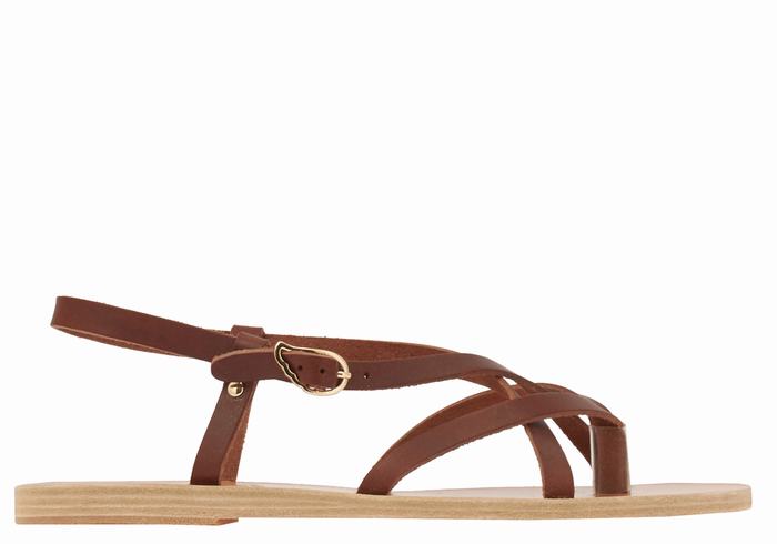 Ancient Greek Sandals Semele Leather Ženske Back-Strap Sandals Kafe | BKR12100QN