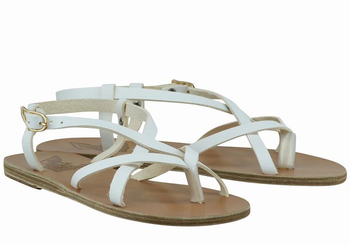 Ancient Greek Sandals Semele Leather Ženske Back-Strap Sandals Bijele | BVA3142AG