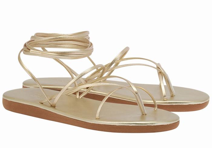 Ancient Greek Sandals String Ženske Gladijatorske Sandale Zlatne Bijele | UBZ4886XU