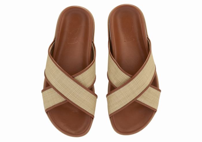 Ancient Greek Sandals Thais Footbed Ženske Slide Sandale Bež Smeđe | KFV2526FK