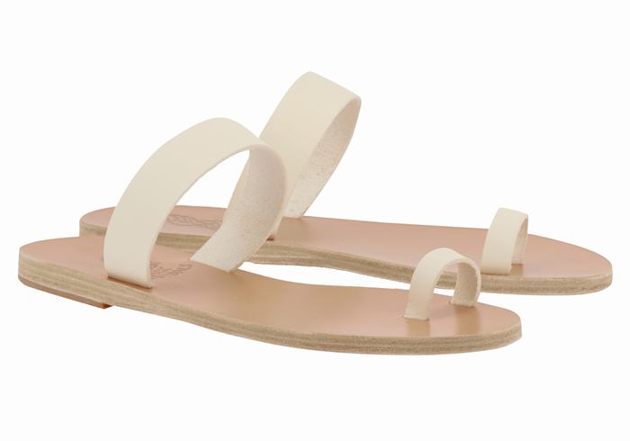 Ancient Greek Sandals Thalia Leather Ženske Toe-Post Sandals Bijele | RBT5287FR