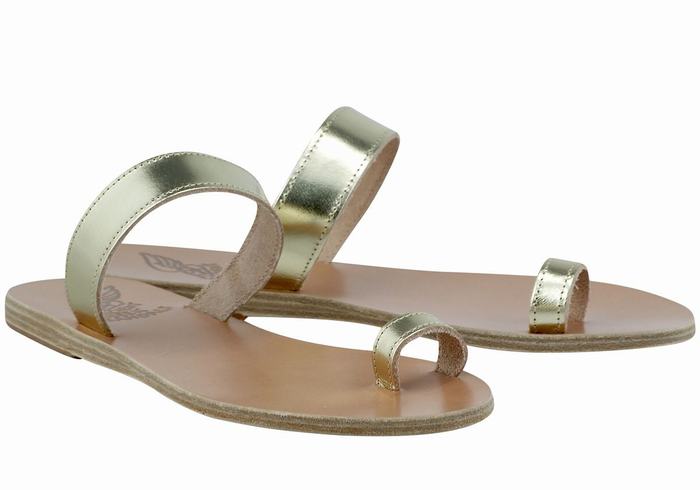 Ancient Greek Sandals Thalia Leather Ženske Toe-Post Sandals Zlatne Bijele | UAR6496XC